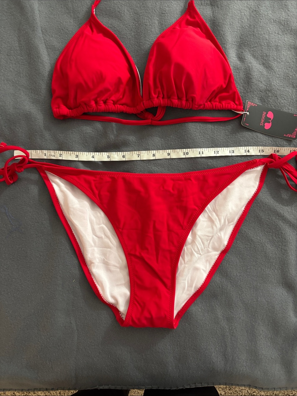 Shekini XL Red String Triangle Bikini Set NWT Tie Side Ruched Swimwear - Picture 3 of 8